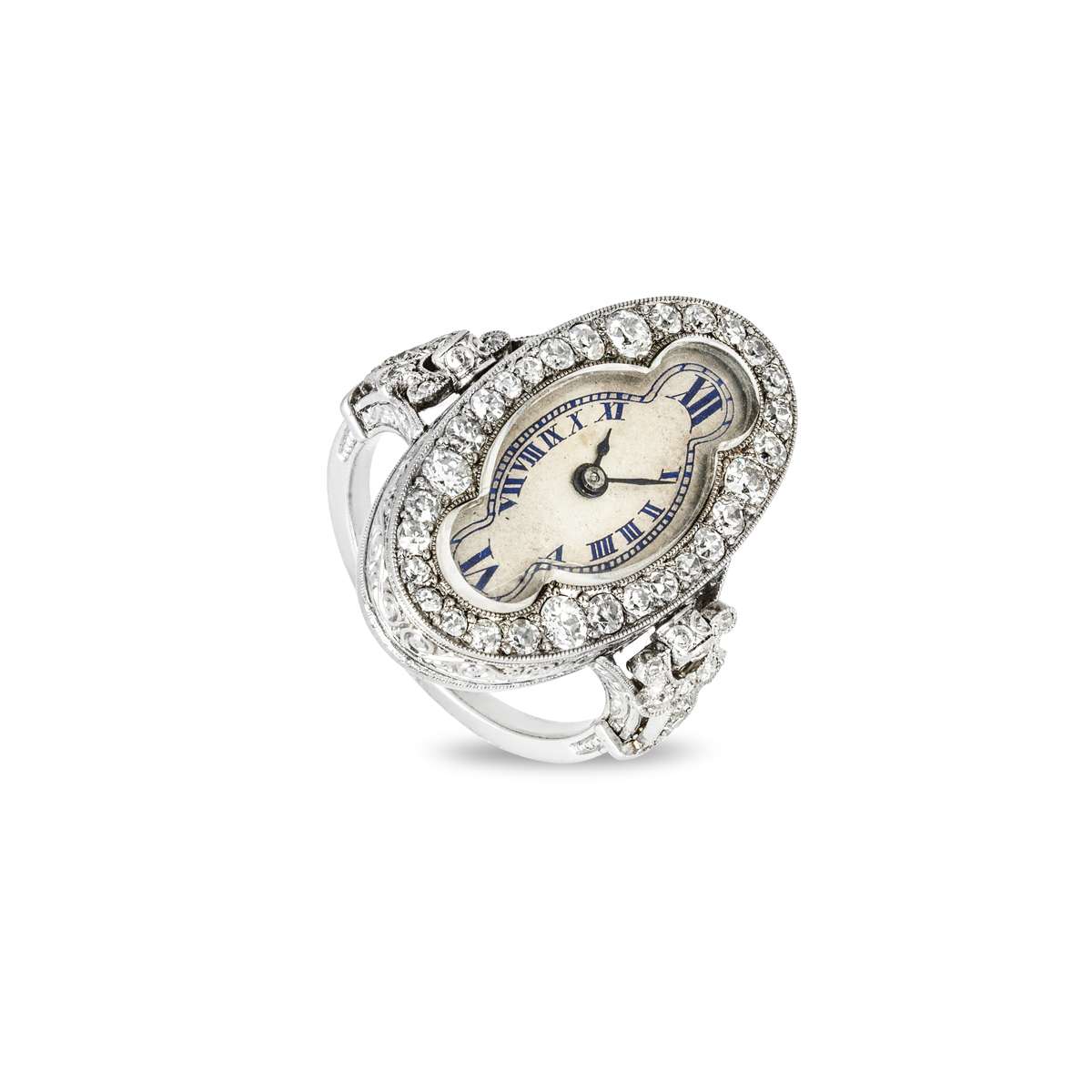 Antique White Gold Diamond Ring Watch Circa 1890s Antique White Gold Diamond Ring Watch Circa 1890s